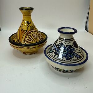 Handcrafted Ceramic Mini Tagine Set - Yellow and Blue